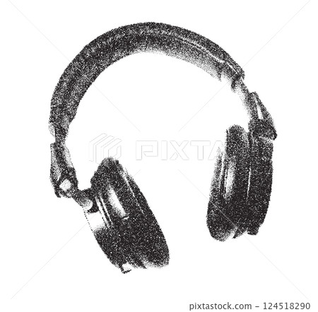 Realistic Dotted Photocopy-Effect Illustration of Classic Headphones in Monochrome 124518290