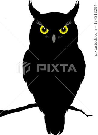 A black owl with yellow eyes A black owl with yellow eyes 124518294