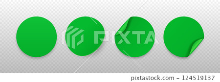 Green Round Sticker Vector Set. Round Stickers with Shadows. Curled Corner Stickers, Straight Round Stickers, Slightly Curled Stickers. Design Template for Labels, Tags, Promotions, Marketing Green Round Sticker Vector Set. Round Stickers with Shadows. Curled Corner Stickers, Straight Round Stickers, Slightly Curled Stickers. Design Template for Labels, Tags, Promotions, Marketing 124519137