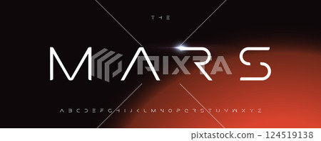 Minimal futuristic space alphabet with sleek sharp letters and cosmic glow. Modern sci-fi font for space branding, tech posters, digital logo and headline. Vector typeset Minimal futuristic space alphabet with sleek sharp letters and cosmic glow. Modern sci-fi font for space branding, tech posters, digital logo and headline. Vector typeset 124519138