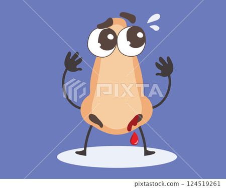 Expressive Cartoon Illustration Of A Nose Character Experiencing A Nosebleed 124519261