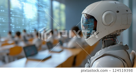 AI driven robotic tutor in classroom setting, enhancing education with automation 124519398