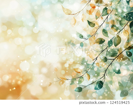 Soft pastel spring background with delicate leaves 124519425