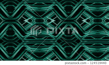 Background with a geometric pattern of green on a black background 124519440