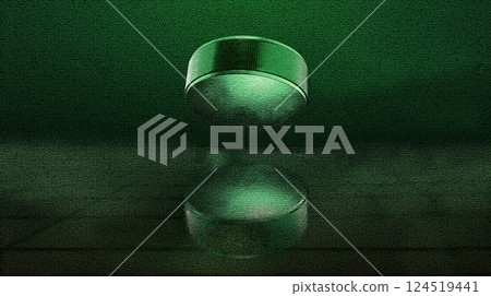Abstract flying hockey puck with its reflection Abstract flying hockey puck with its reflection 124519441