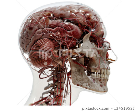Detailed Brain and Skull with Vascular System 124519555