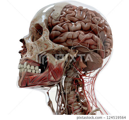 Detailed Human Skull with Brain and Nervous System Detailed Human Skull with Brain and Nervous System 124519564