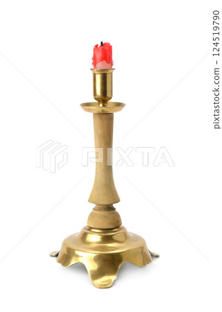 beautiful candlestick and candle isolated on a white beautiful candlestick and candle isolated on a white 124519790