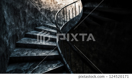 Spiral Staircase Leading Into Darkness 124520171