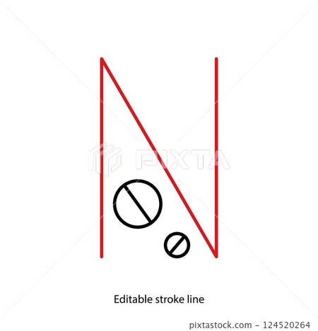 No pills symbol or icon. Vector stock illustration isolated on white background for design template medical, pharmacy, hospital, healthy bio shop concept web and print material. Editable stroke line.  124520264