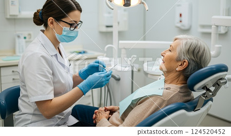 Senior patient at dental check-up in modern clinic 124520452