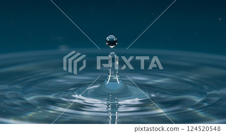 Milky oil droplet falling into clear water with soft ripples in high-speed photography 124520548