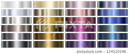 A set of shiny metallic gradients on a white background. A set of shiny metallic gradients on a white background. 124520596