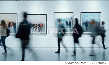 Modern Exhibition Art Gallery With Abstract Paintings 124520847