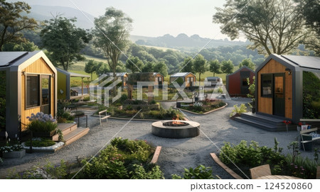 Tiny house community with multiple tiny homes 124520860