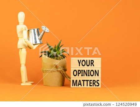 Your opinion matters symbol. Concept words Your opinion matters on beautiful wooden blocks. Beautiful orange background. Businessman model. Business your opinion matters concept. Copy space. Your opinion matters symbol. Concept words Your opinion matters on beautiful wooden blocks. Beautiful orange background. Businessman model. Business your opinion matters concept. Copy space. 124520949