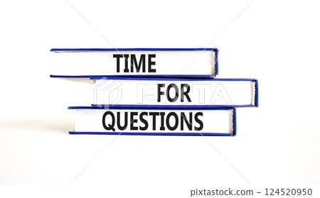 Time for questions symbol. Concept words Time for questions on beautiful blue white books. Beautiful white background. Business time for questions concept. Copy space. Time for questions symbol. Concept words Time for questions on beautiful blue white books. Beautiful white background. Business time for questions concept. Copy space. 124520950