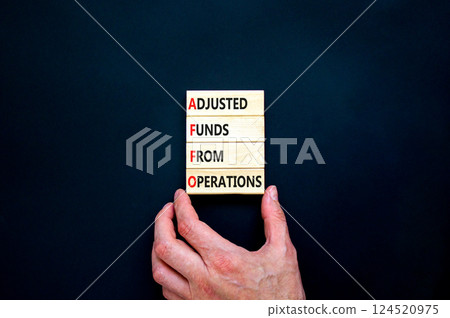 AFFO symbol. Concept word AFFO Adjusted Funds From Operations on beautiful wooden blocks. Beautiful black background. Business AFFO Adjusted Funds From Operations concept. Copy space. 124520975