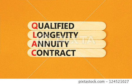 QLAC symbol. Concept word QLAC Qualified Longevity Annuity Contract on beautiful wooden sticks. Beautiful orange background. Business QLAC Qualified Longevity Annuity Contract concept. Copy space. 124521027