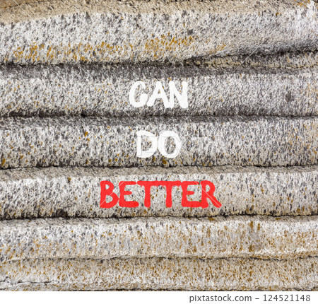 Can do better symbol. Concept words Can do better on beautiful grey stone wall. Beautiful grey mountain stone wall background. Business and can do better concept. Copy space. 124521148