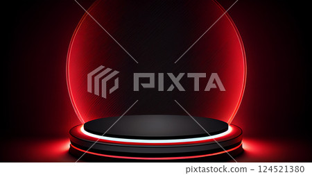 Red podium on black background with glow - AI generated image 124521380
