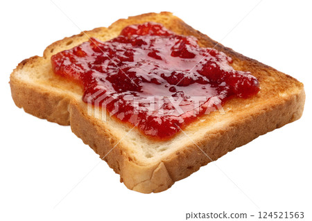 Fresh toast with sweet strawberry jam on white bread isolated on transparent background 124521563