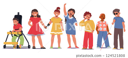 Diverse optimistic inclusive children with physical disability, cancer and congenital abnormalities Diverse optimistic inclusive children with physical disability, cancer and congenital abnormalities 124521808