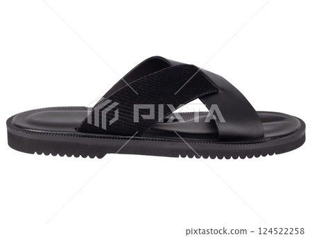 Black Slide Sandal with Crisscross Straps Angled View 124522258