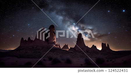 Milky Way galaxy over American desert at night - AI generated image 124522431