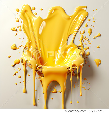 Beautiful textured golden yellow stroke isolated on white background, stroke of yellow thick paint - AI generated image 124522550