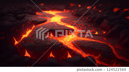 Molten lava or magma from a volcano - AI generated image 124522569