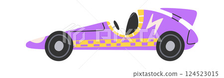Funny racing car hand-drawn doodle 124523015