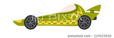 Cute hand-drawn green racing car 124523020