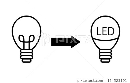 Icon showing the transition from incandescent to LED bulbs 124523191