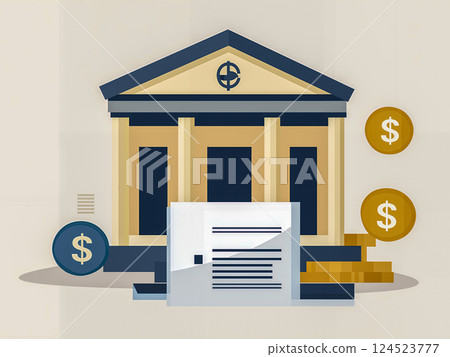 Central bank and economic policy icon illustration 124523777