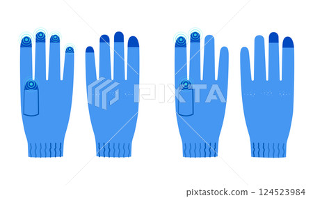 Touchscreen Gloves Five Three Fingers blue cartoon Fashion hand accessory clothing technical illustration garment 124523984