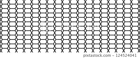 Wire or lace pattern. Black mesh texture isolated on white background. Metallic fence, fishing net, cage or lattice structure. Abstract geometric minimalistic print. Vector graphic Illustration 124524041