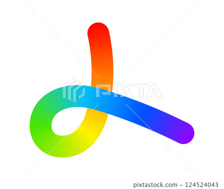 Rainbow-colored curl. Cool colorful squiggle. Organic doodle figure with multicolored spectrum gradient effect isolated on white background. Vector illustration 124524043