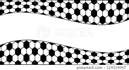Wavy black and white hexagon pattern. Soccer ball print background with empty space. Minimalistic football game borders. Mosaic geometric texture. Tile floor surface. Vector graphic illustration Wavy black and white hexagon pattern. Soccer ball print background with empty space. Minimalistic football game borders. Mosaic geometric texture. Tile floor surface. Vector graphic illustration 124524047
