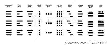 Set of hamburger menu icons. Different web buttons for page navigation isolated on white background. Website interface elements for mobile application. Vector graphic illustration Set of hamburger menu icons. Different web buttons for page navigation isolated on white background. Website interface elements for mobile application. Vector graphic illustration 124524050