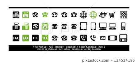 電話、傳真和手提遊戲機的圖示集 124524186
