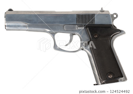 semi automatic 9 mm handgun pistol isolated on white semi automatic 9 mm handgun pistol isolated on white 124524492