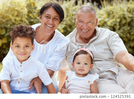 Family, children and grandparents with a girl and boy spending time together in the garden during a visit. Nature, relax and love with a senior man and woman bonding with their grandkids outdoor Family, children and grandparents with a girl and boy spending time together in the garden during a visit. Nature, relax and love with a senior man and woman bonding with their grandkids outdoor 124525391