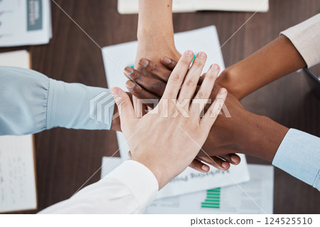 Hands, team and diversity, support and solidarity, business people together in meeting and collaboration, team building and motivation. Corporate, community and trust, teamwork and company mission. 124525510
