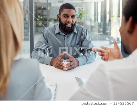 Hiring, recruitment and job interview businessman with Human Resources manager for salary negotiation strategy, conversation and question. Corporate black man with hr team for b2b client opportunity Hiring, recruitment and job interview businessman with Human Resources manager for salary negotiation strategy, conversation and question. Corporate black man with hr team for b2b client opportunity 124525567