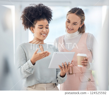 Designer, digital tablet sketch and team review advertising graphic design, creative illustration or marketing typography. Collaboration partnership, communication and diversity team work on project 124525592
