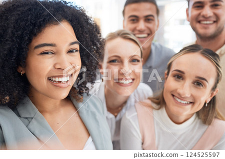Selfie, smile and business people happy about partnership, collaboration and teamwork in an office at work. Face portrait of corporate, working and workers with a photo while meeting at a company Selfie, smile and business people happy about partnership, collaboration and teamwork in an office at work. Face portrait of corporate, working and workers with a photo while meeting at a company 124525597