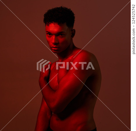 Sexy, red light art and nude of a man model portrait looking sensual for art deco. Creative, naked and body nudity of a artistic person from Spain feeling erotic and attractive with a seductive look Sexy, red light art and nude of a man model portrait looking sensual for art deco. Creative, naked and body nudity of a artistic person from Spain feeling erotic and attractive with a seductive look 124525742