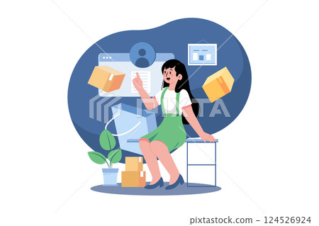 Customer With Shopping Cart Buying Digital Service Online Customer With Shopping Cart Buying Digital Service Online 124526924