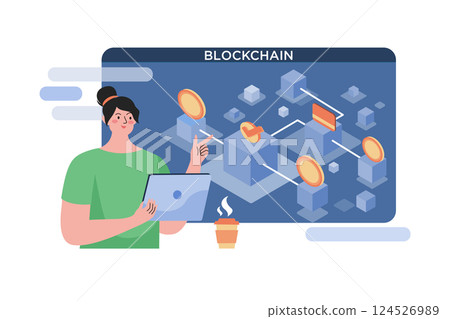 Block-chain Platform Transaction Illustration concept. A flat illustration isolated on white background 124526989
